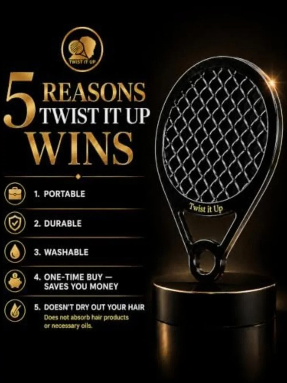 Twist It Up Comb - Curl & Twist Tool for Natural Hair, Tennis Racket Design